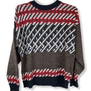80s K Cosa By Gabrielle Digital Geometric Christmas Crewneck Sweater Size L Mens